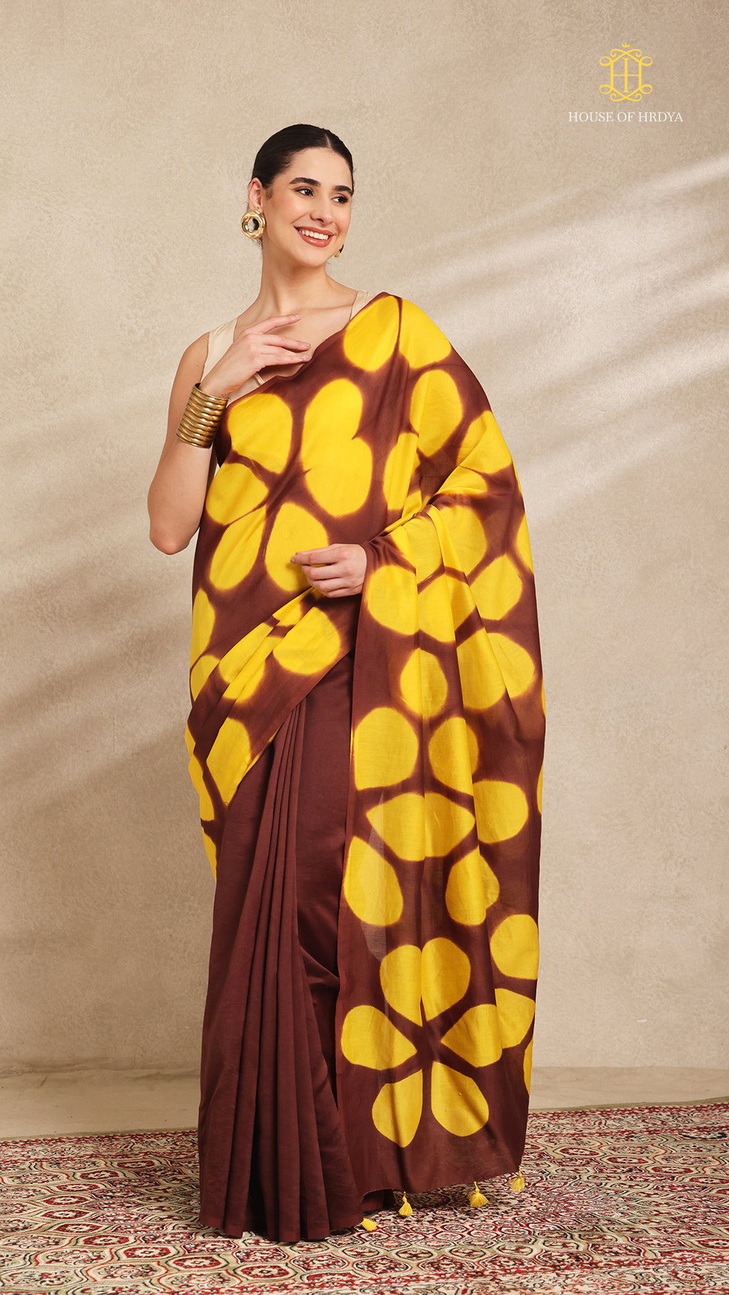 Clamp Chanderi Silk Brown and Yellow
