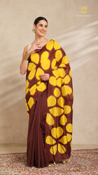 Clamp Chanderi Silk Brown and Yellow