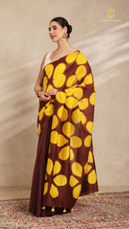 Clamp Chanderi Silk Brown and Yellow
