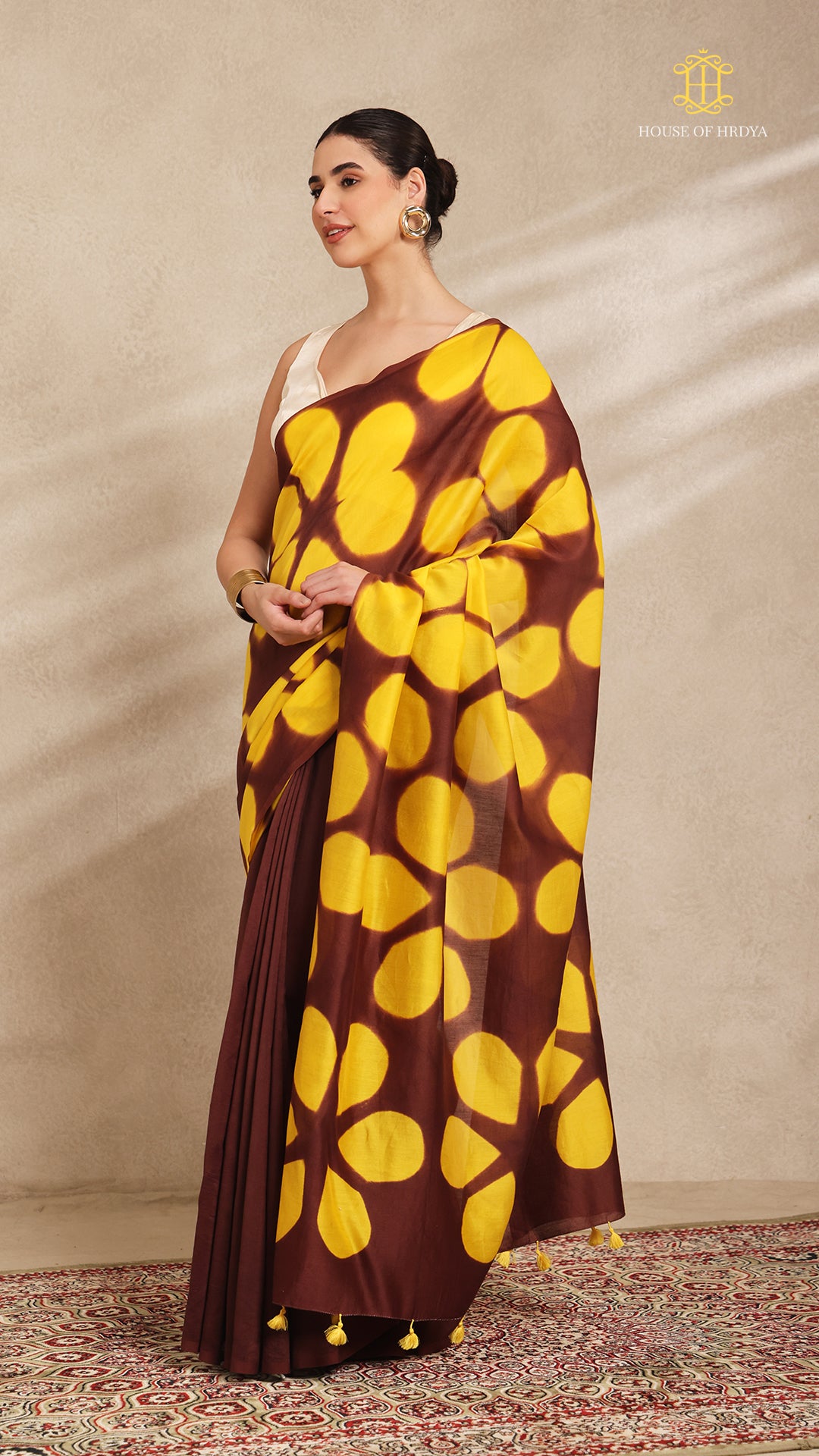 Clamp Chanderi Silk Brown and Yellow