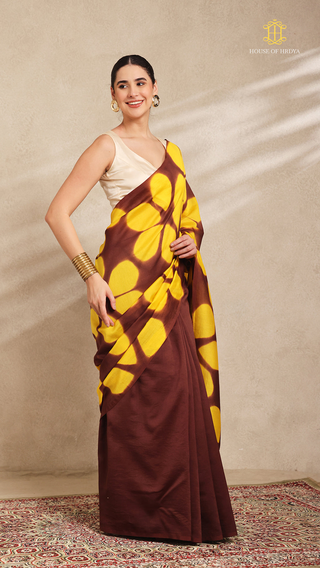 Clamp Chanderi Silk Brown and Yellow