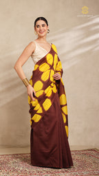 Clamp Chanderi Silk Brown and Yellow