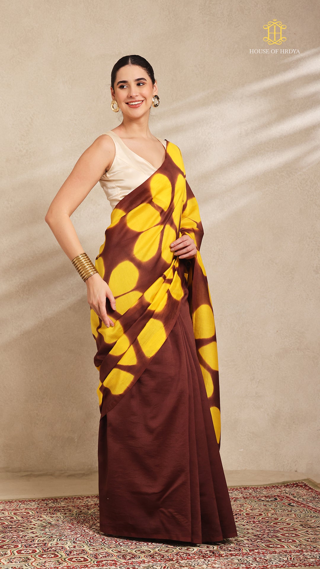 Clamp Chanderi Silk Brown and Yellow