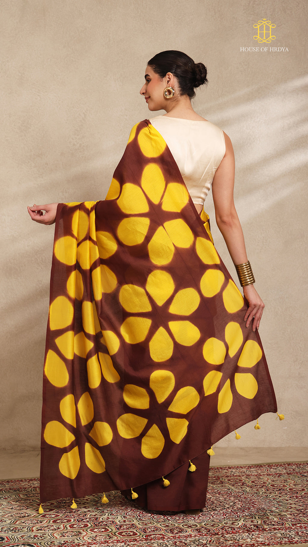 Clamp Chanderi Silk Brown and Yellow