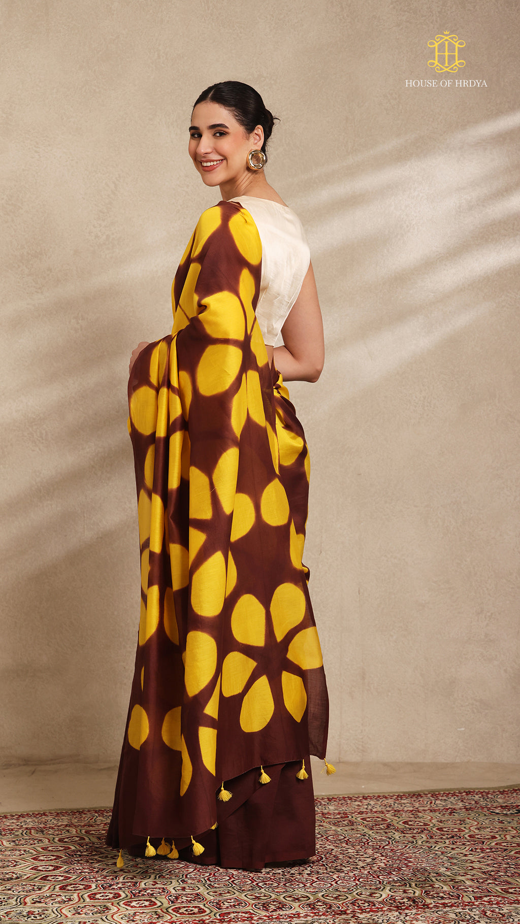 Clamp Chanderi Silk Brown and Yellow