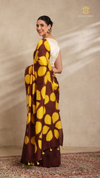 Clamp Chanderi Silk Brown and Yellow