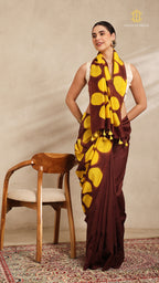 Clamp Chanderi Silk Brown and Yellow