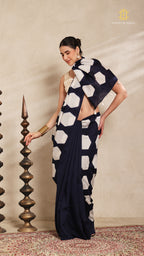 Clamp Chanderi Silk Indigo and White