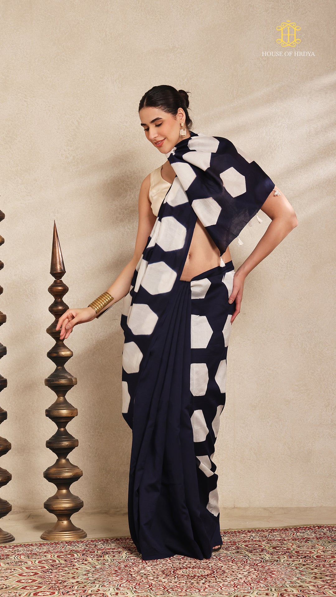 Clamp Chanderi Silk Indigo and White