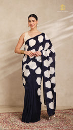 Clamp Chanderi Silk Indigo and White
