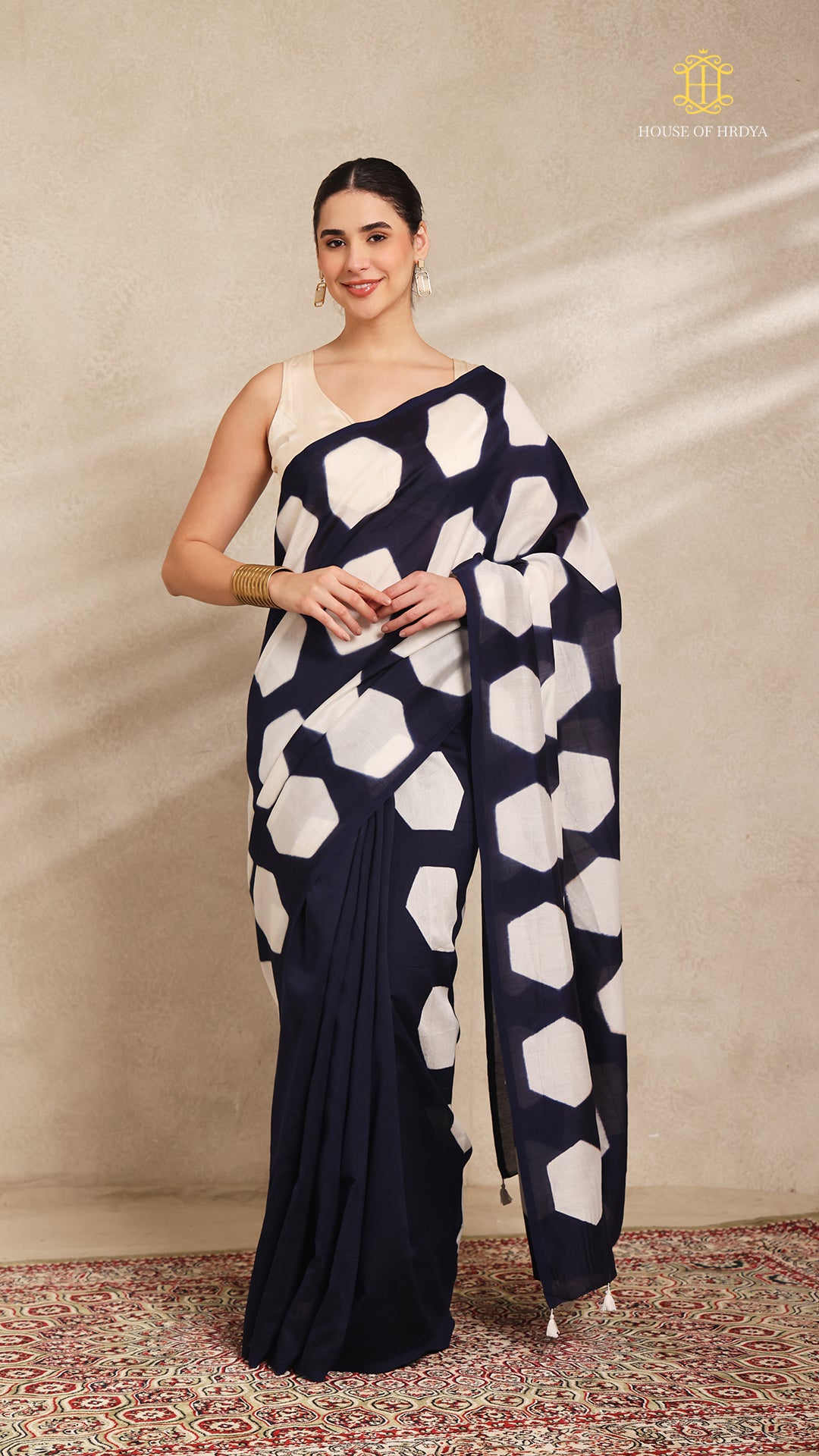 Clamp Chanderi Silk Indigo and White
