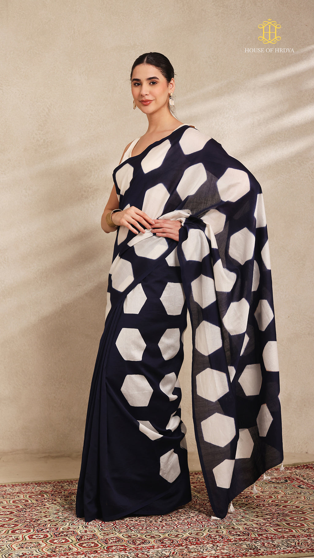 Clamp Chanderi Silk Indigo and White