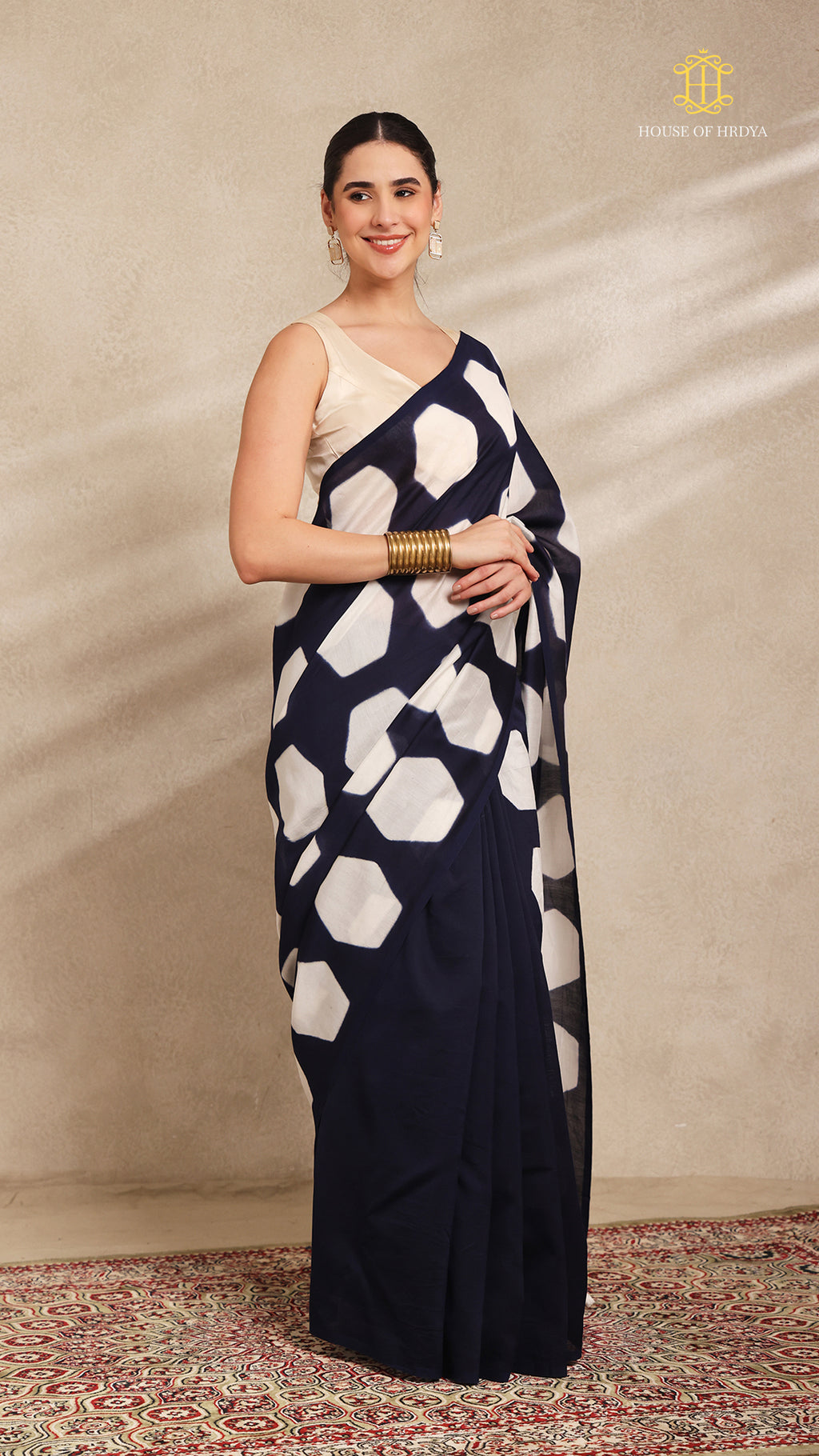 Clamp Chanderi Silk Indigo and White