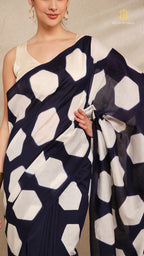 Clamp Chanderi Silk Indigo and White