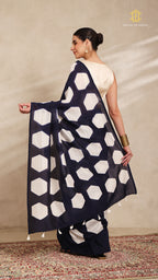 Clamp Chanderi Silk Indigo and White