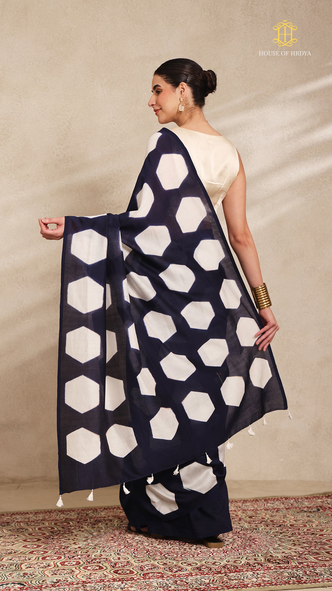 Clamp Chanderi Silk Indigo and White