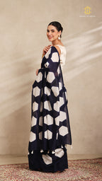Clamp Chanderi Silk Indigo and White