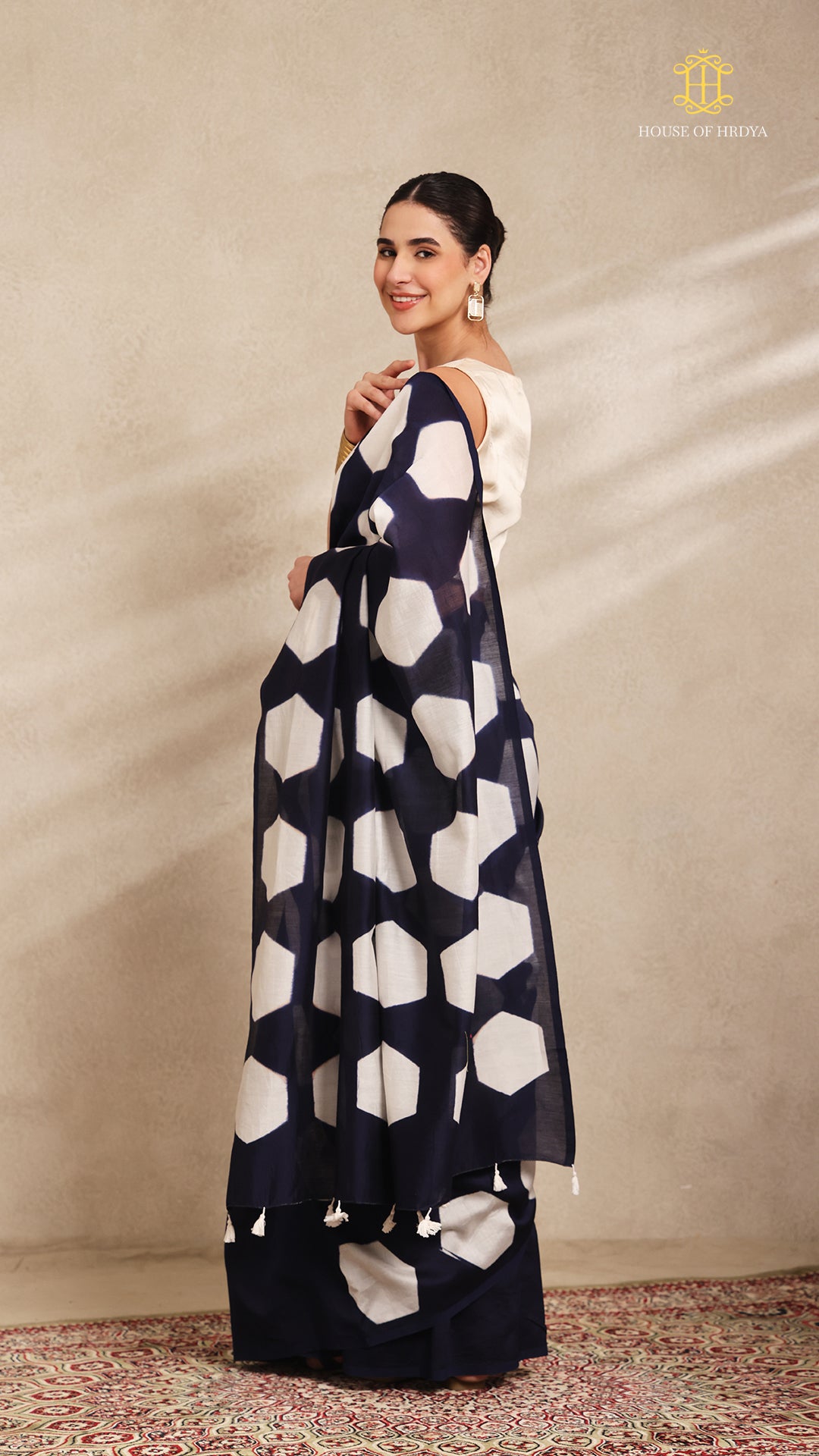 Clamp Chanderi Silk Indigo and White