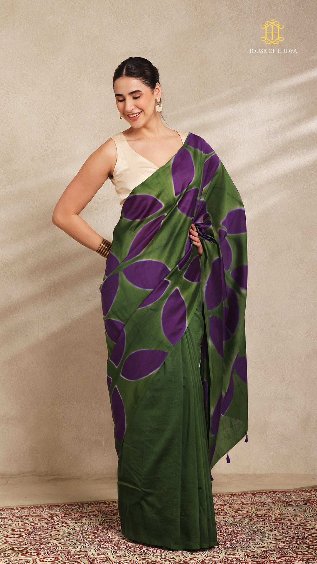 Clamp Chanderi Silk Green and Purple