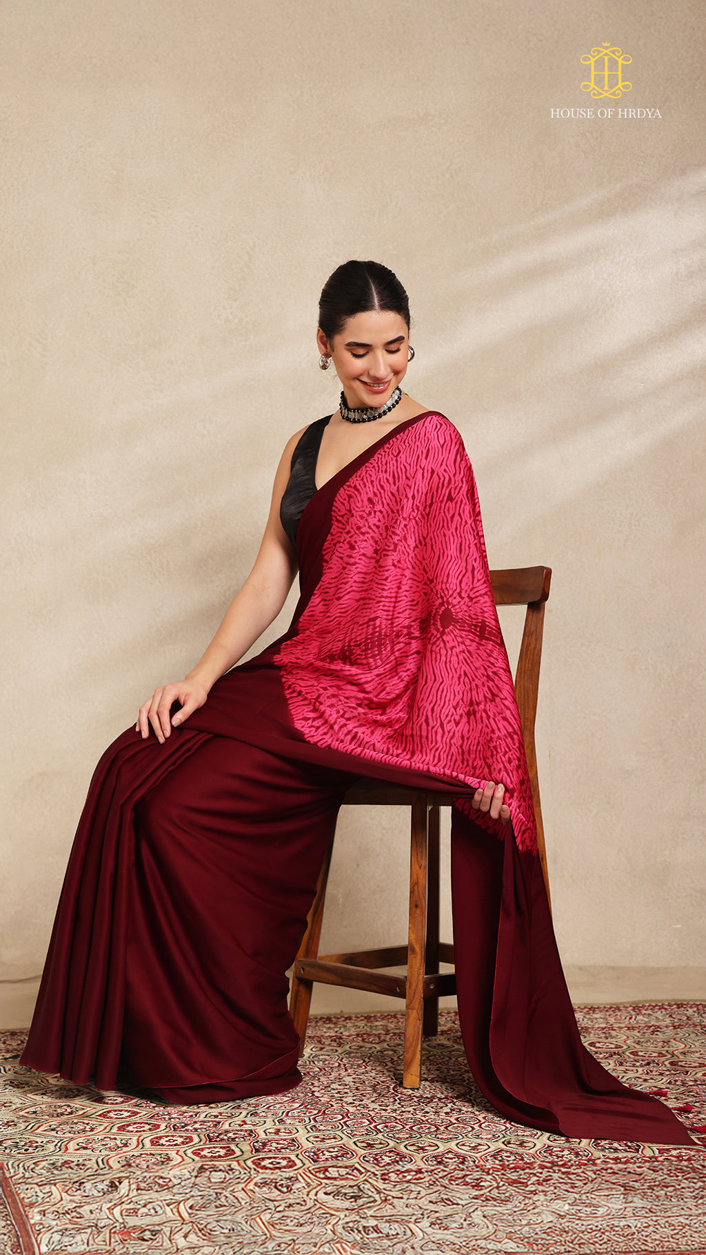 Baandh Maroon Modal Silk Pink Shibori