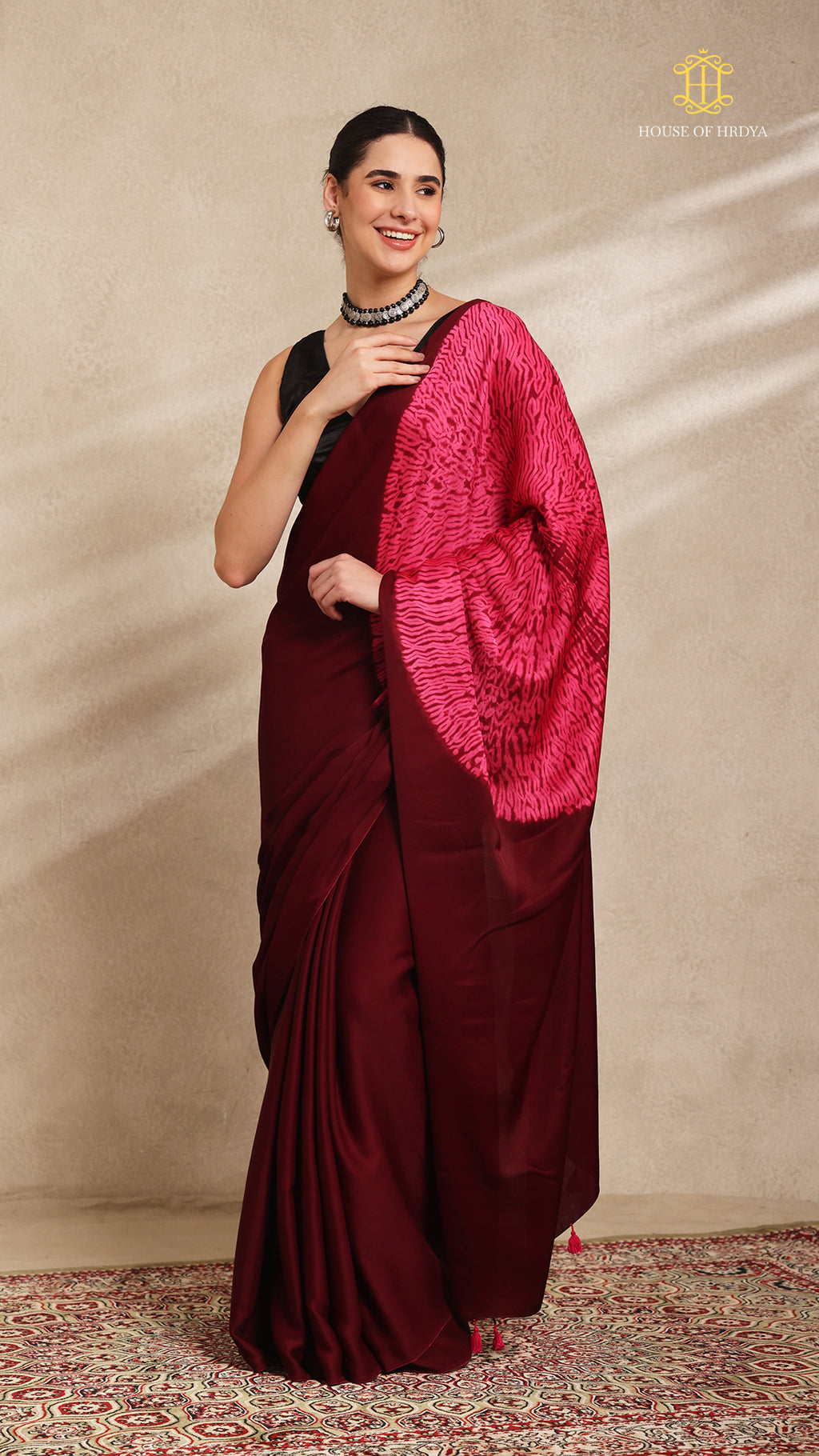 Baandh Maroon Modal Silk Pink Shibori