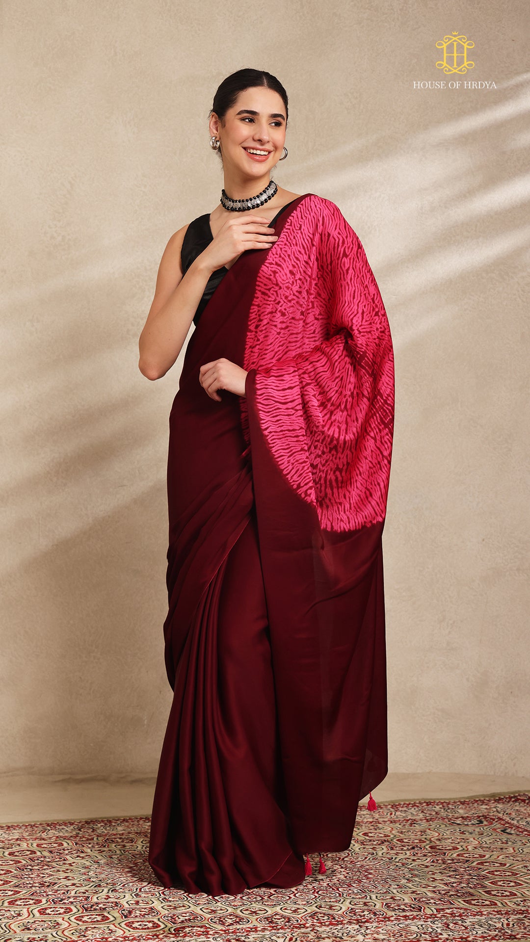 Baandh Maroon Modal Silk Pink Shibori