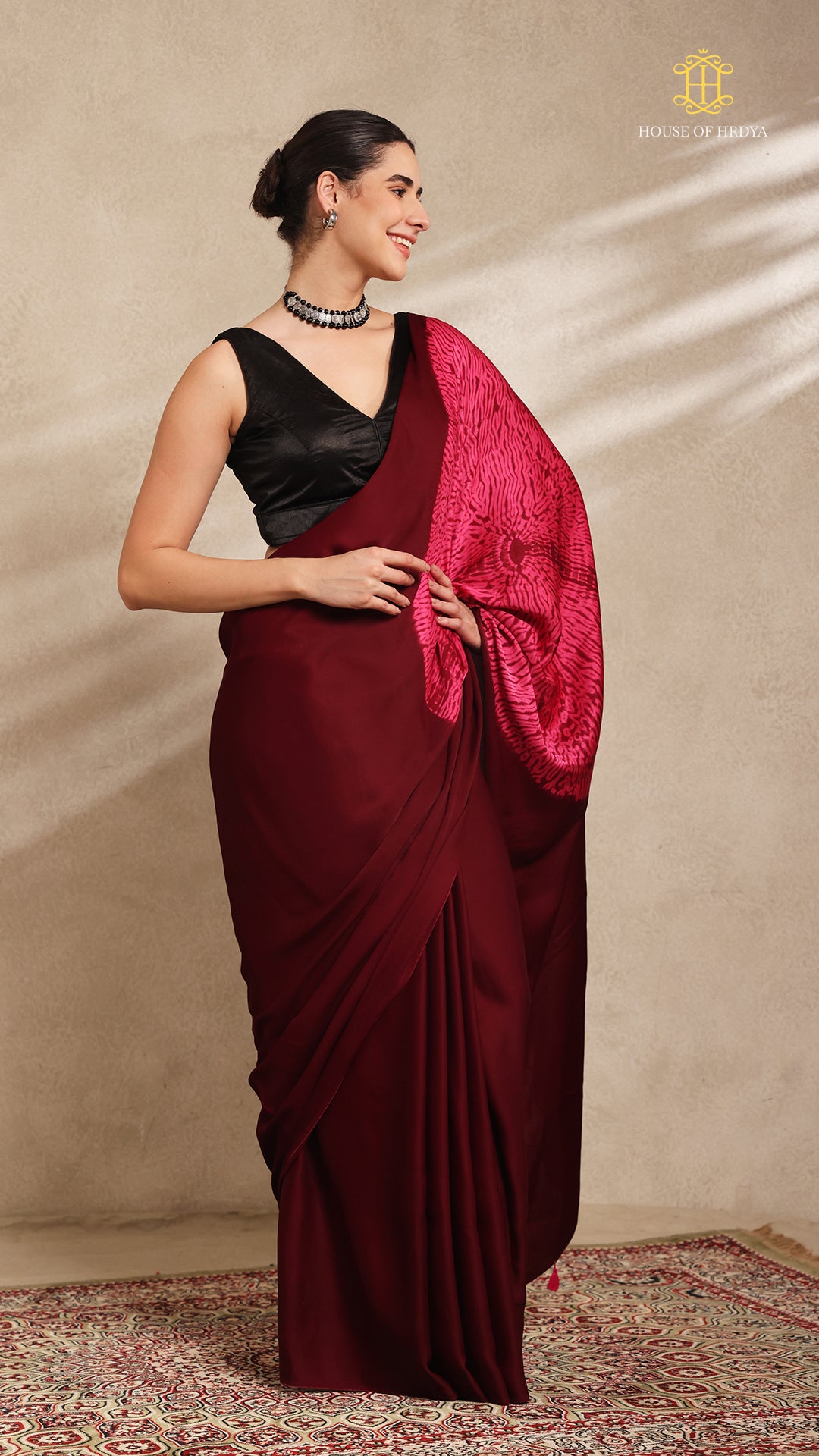 Baandh Maroon Modal Silk Pink Shibori