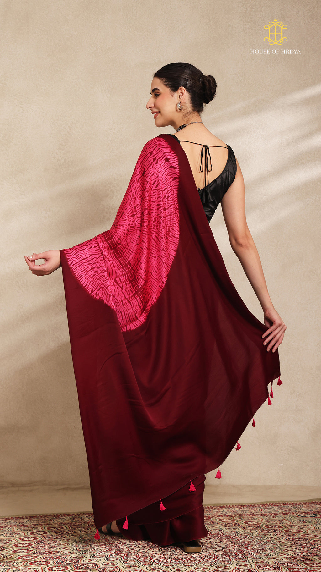 Baandh Maroon Modal Silk Pink Shibori