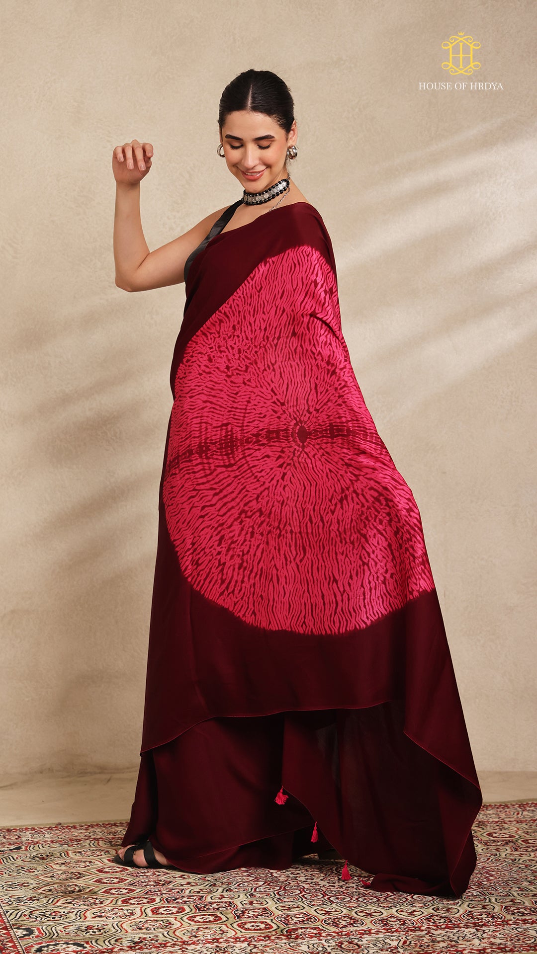 Baandh Maroon Modal Silk Pink Shibori