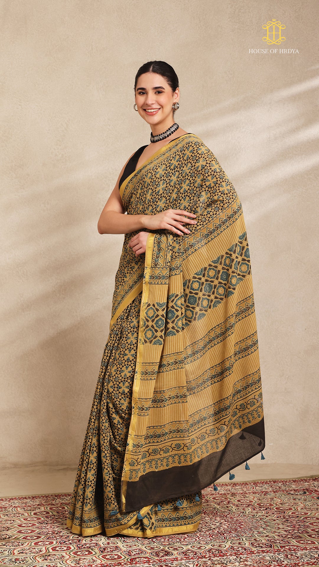 Ajrakh Mul Cotton Saree Secondary image
