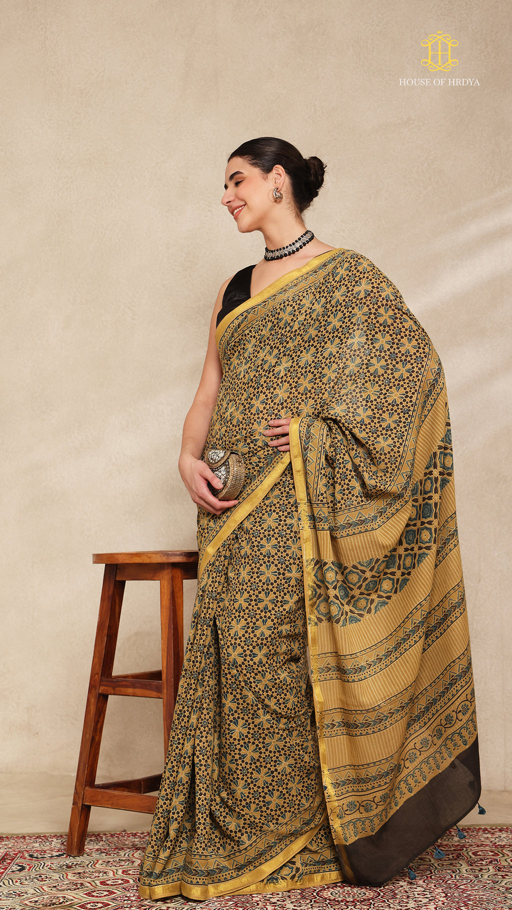 Ajrakh Mul Cotton Saree