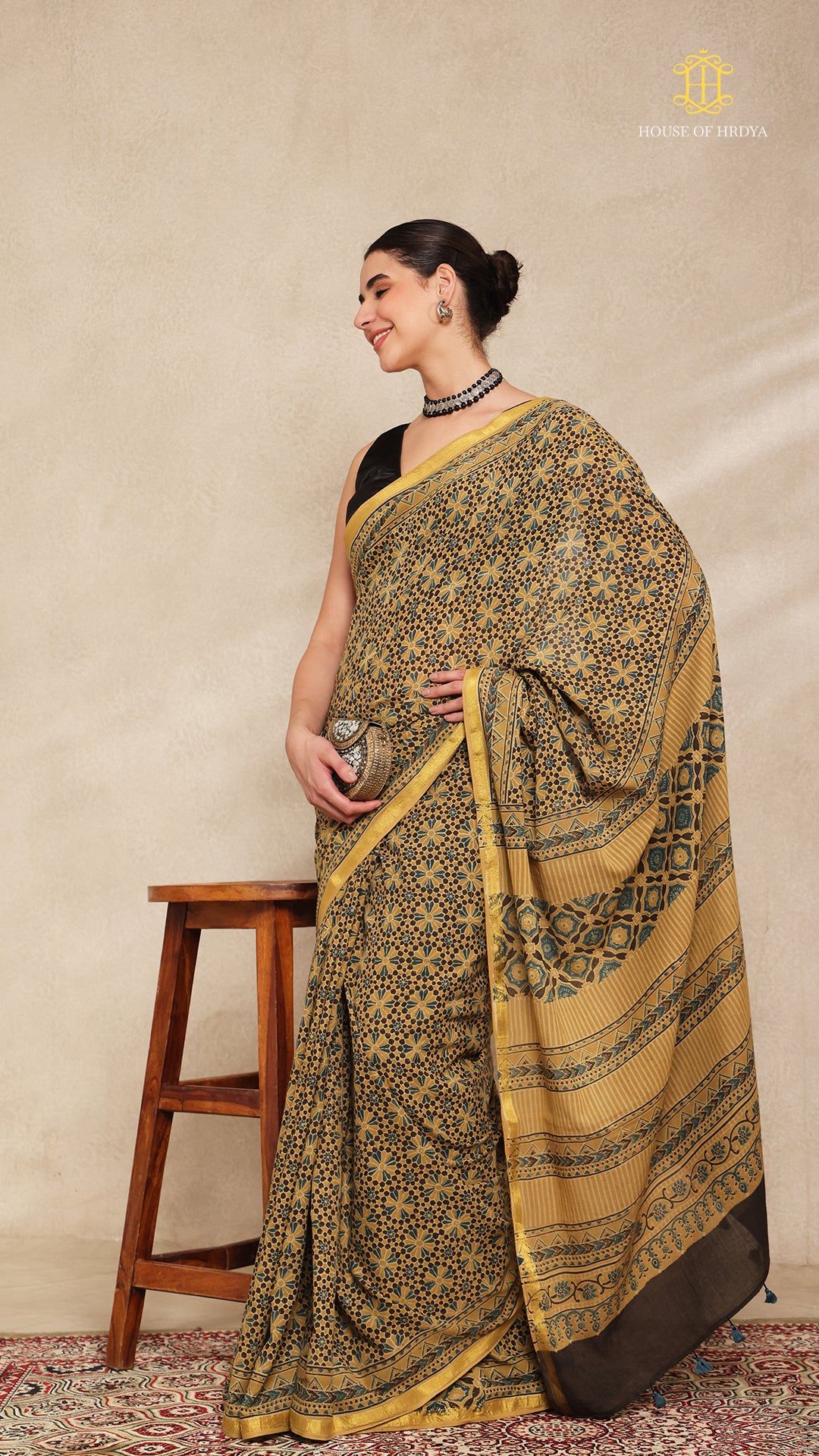 Ajrakh Mul Cotton Saree