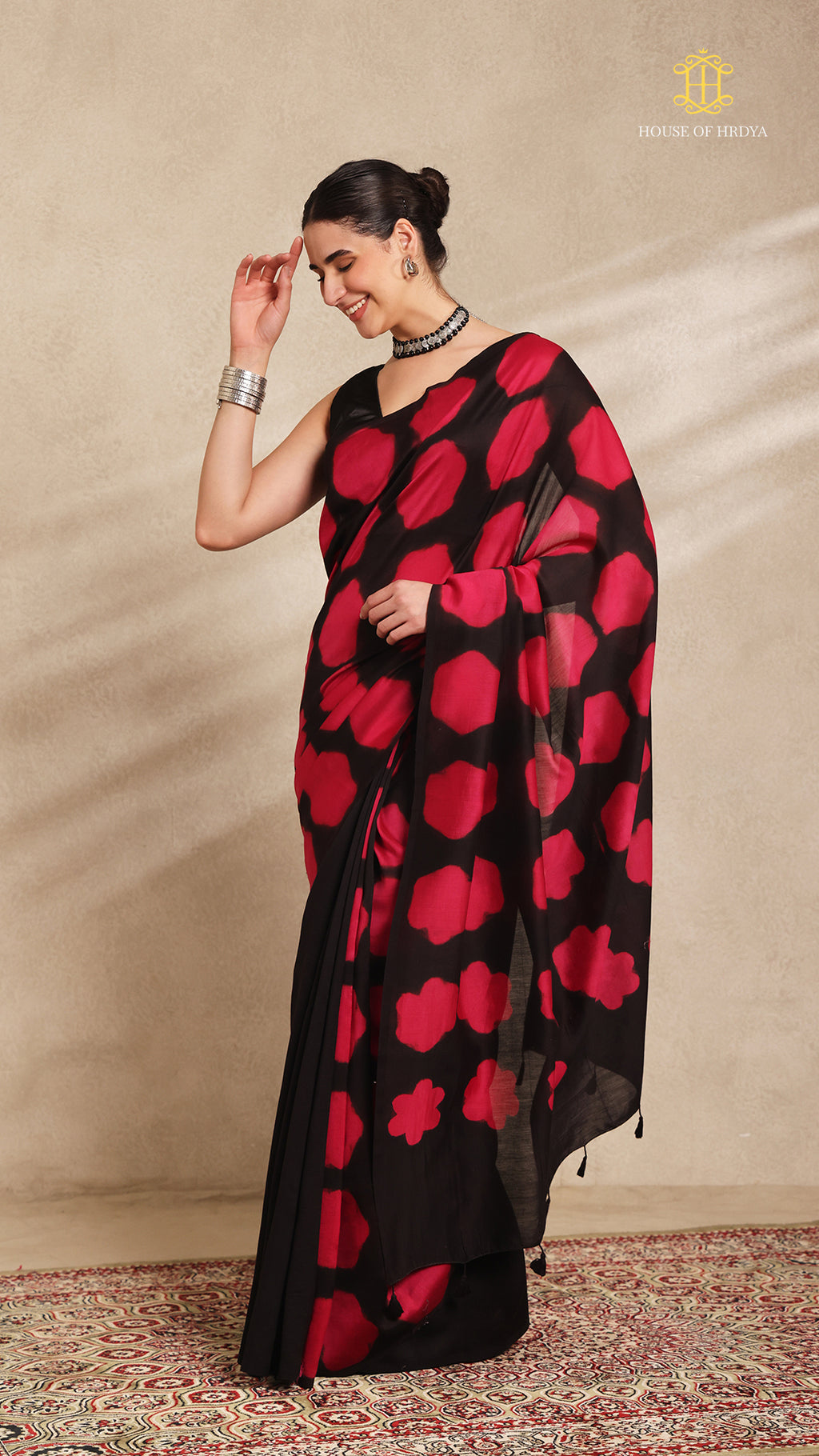 Clamp Chanderi Silk Black and Pink