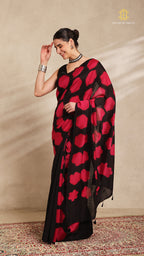 Clamp Chanderi Silk Black and Pink