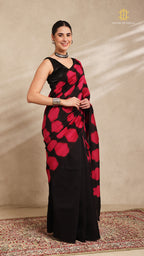 Clamp Chanderi Silk Black and Pink