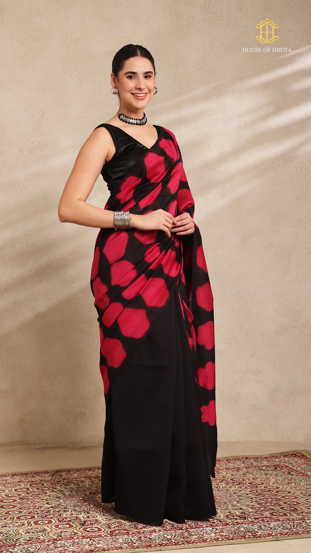 Clamp Chanderi Silk Black and Pink