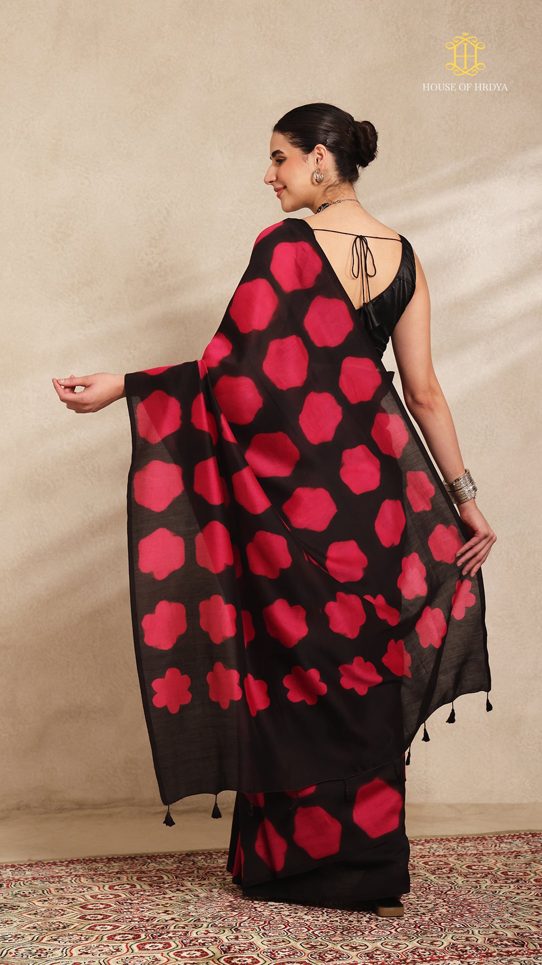 Clamp Chanderi Silk Black and Pink