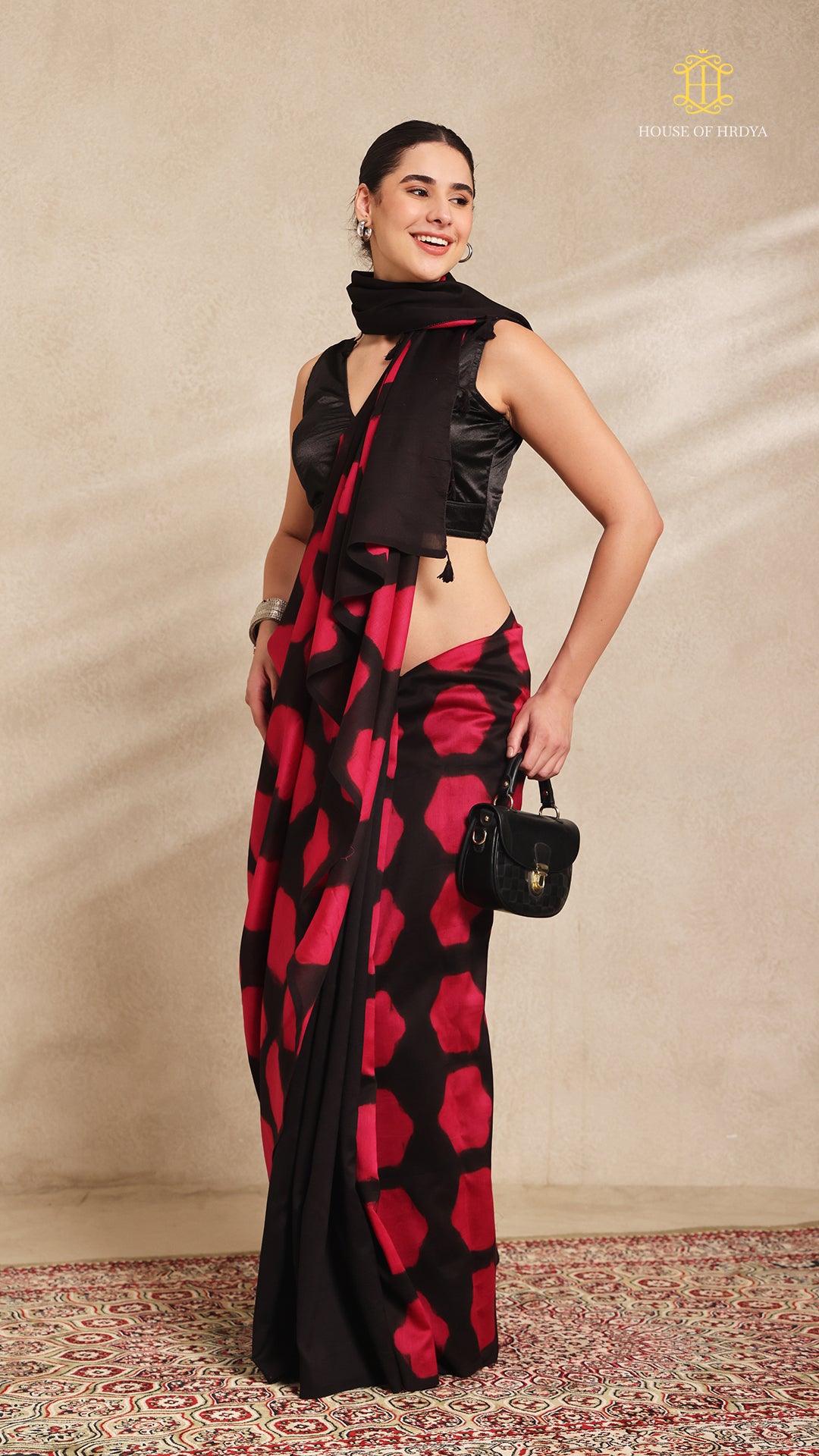 Clamp Chanderi Silk Black and Pink