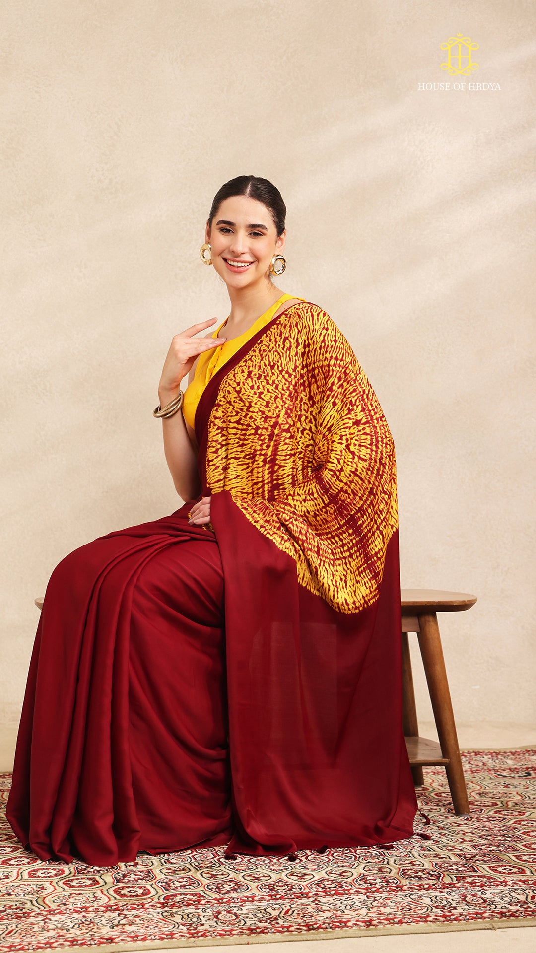 Baandh Maroon Modal Silk Yellow Shibori Main image