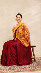 Baandh Maroon Modal Silk Yellow Shibori