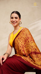 Baandh Maroon Modal Silk Yellow Shibori