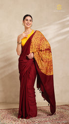 Baandh Maroon Modal Silk Yellow Shibori