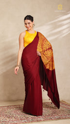 Baandh Maroon Modal Silk Yellow Shibori