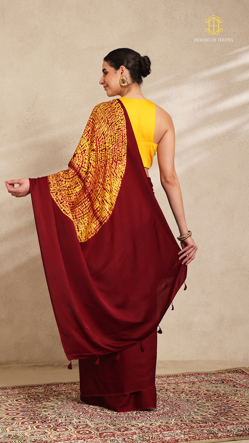 Baandh Maroon Modal Silk Yellow Shibori