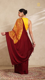 Baandh Maroon Modal Silk Yellow Shibori