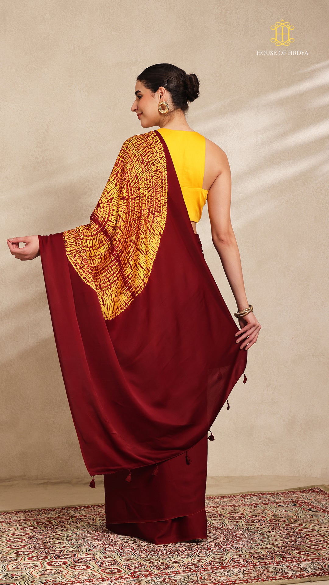 Baandh Maroon Modal Silk Yellow Shibori