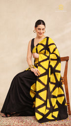 Clamp Chanderi Silk Black and Yellow