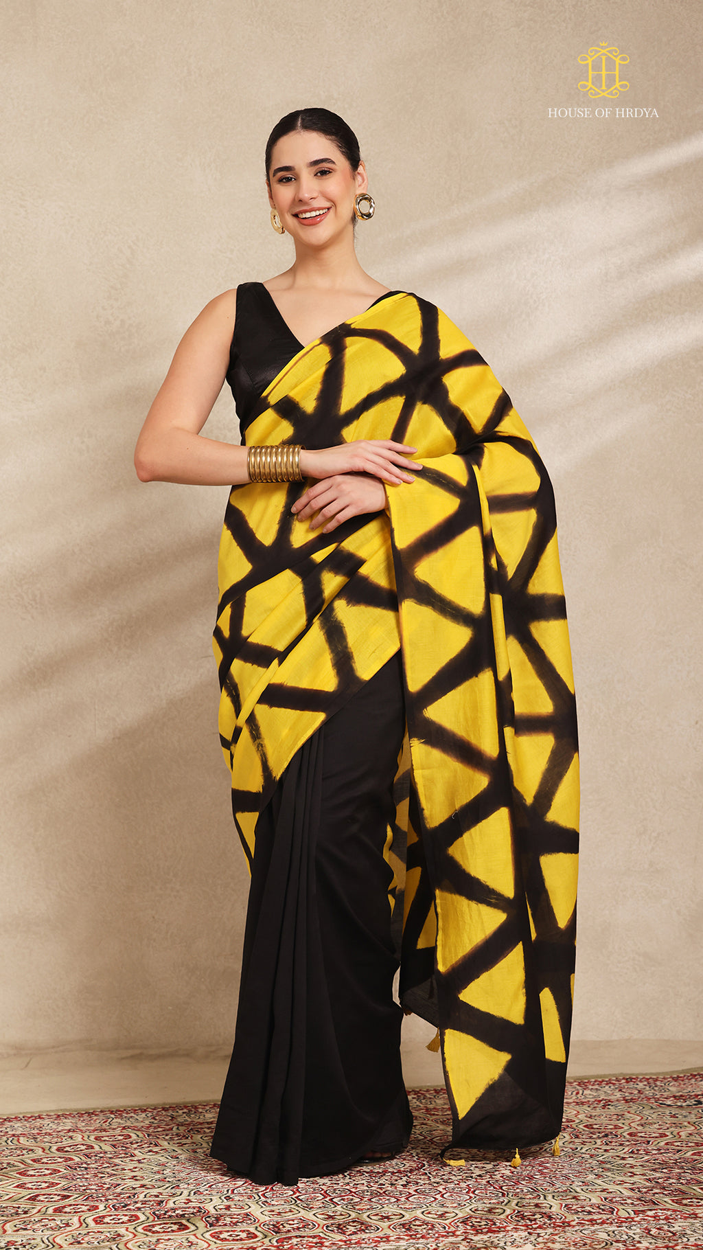 Clamp Chanderi Silk Black and Yellow