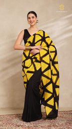 Clamp Chanderi Silk Black and Yellow
