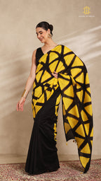 Clamp Chanderi Silk Black and Yellow